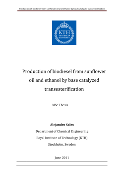 Production of biodiesel from sunflower oil and ethanol by