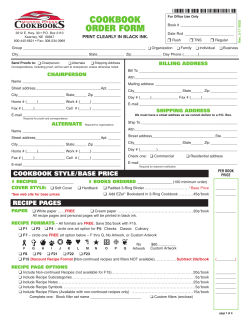 Cookbook Order Form - Morris Press Cookbooks