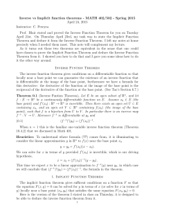 Inverse vs Implicit function theorems - MATH 402/502