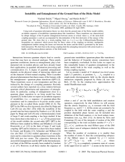 Instability and Entanglement of the Ground State of the Dicke Model
