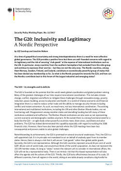 The G20: Inclusivity and Legitimacy A Nordic Perspective