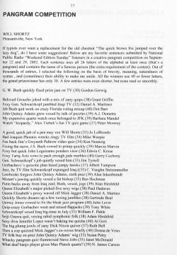 Pangram Competition - Digital Commons @ Butler University