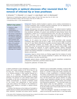 Meningitis or epidural abscesses after neuraxial block for removal of