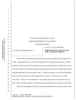 1 Case No. ORDER DENYING APPLICATION FOR SEARCH