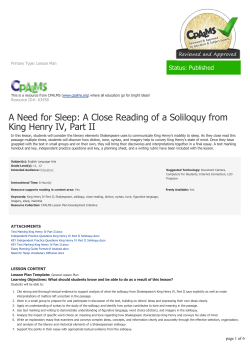 A Need for Sleep: A Close Reading of a Soliloquy from