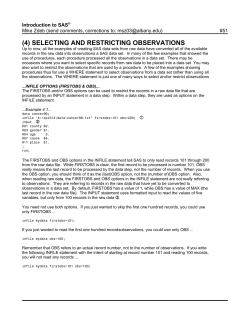 (4) SELECTING AND RESTRICTING OBSERVATIONS