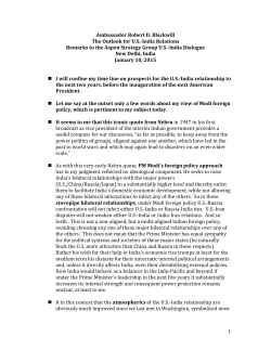 The Outlook for US-India Relations