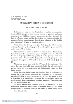 ON BRAUER`S HEIGHT 0 CONJECTURE R. Brauer not only laid the