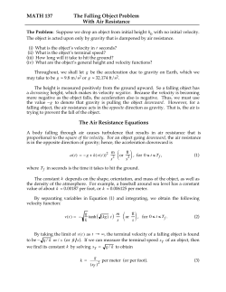 MATH 137 The Falling Object Problem With Air Resistance The Air