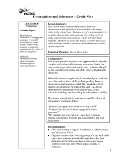 Observations and Inferences &ndash; Grade Nine