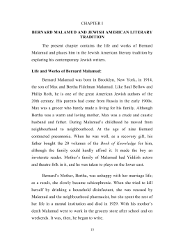 CHAPTER I BERNARD MALAMUD AND JEWISH