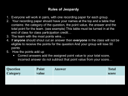 Rules of Jeopardy Question Category Point value Answer Total score
