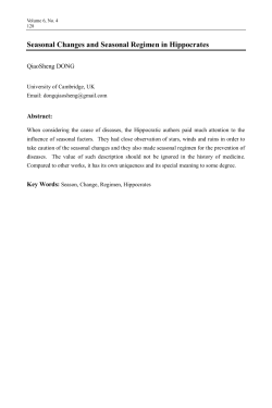Seasonal Changes and Seasonal Regimen in Hippocrates