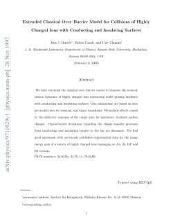 Extended Classical Over&ndash;Barrier Model for Collisions of Highly