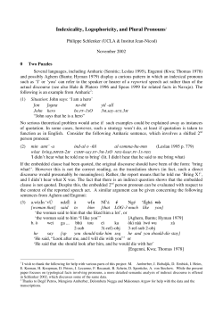 Indexicality, Logophoricity, and Plural Pronouns1