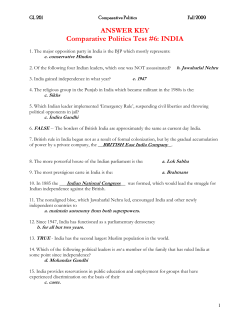 ANSWER KEY Comparative Politics Test #6: INDIA - Rose