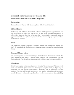 General Information for Math 49: Introduction to Modern Algebra