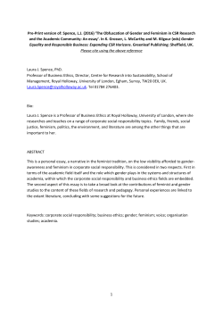 Spence, LJ (2016) `The Obfuscation of Gender and Feminism in