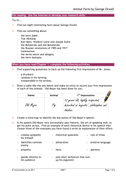 Old Major Pig 12 years old, highly respected, described as `majestic