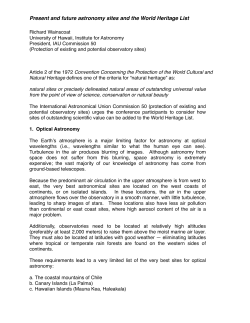 Present and future astronomy sites and the World Heritage List