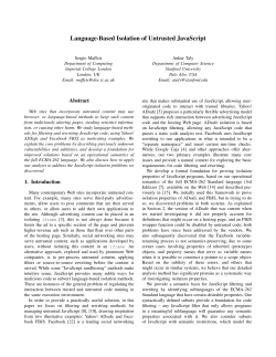 Language-Based Isolation of Untrusted JavaScript