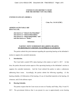 UNITED STATES DISTRICT COURT FOR THE DISTRICT OF