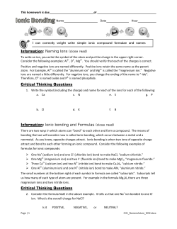 Information: Naming Ions (close read) Critical Thinking Questions