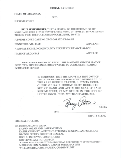 FORMAL ORDER STA`TE OF ARKANSAS, ) THE CASE HEREIN