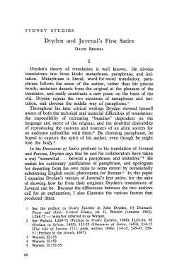 Dryden and Juvenal`s First Satire