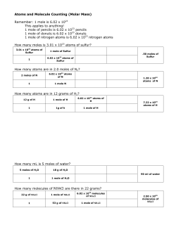 Atoms and Molecule Counting (Molar Mass) Remember: 1 mole is