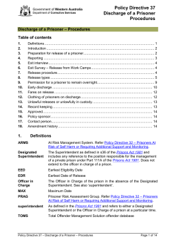 Policy Directive 37 &ndash; Discharge of a Prisoner