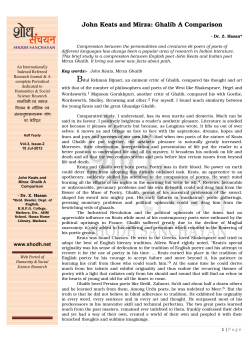 John Keats and Mirza: Ghalib A Comparison