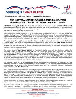 Montreal Canadiens Childrens Foundation Announces 1st Outdoor