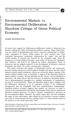 Environmental Markets vs. Environmental Deliberation: A Hayekian