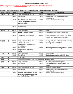 April Calendar of Events