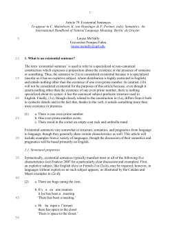 1 Article 79. Existential Sentences To appear in C. Maienborn, K