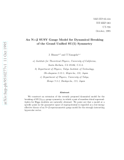 An N= 2 SUSY Gauge Model for Dynamical Breaking of the Grand