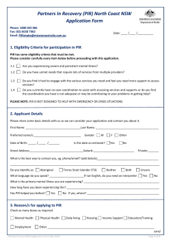Partners In Recovery (PIR) North Coast NSW Application Form