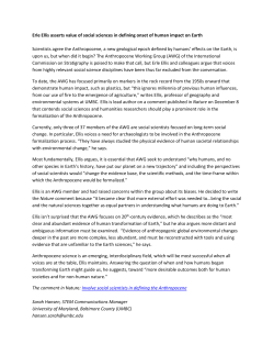 Erle Ellis asserts value of social sciences in defining onset of human