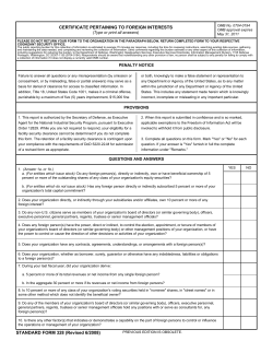 CERTIFICATE PERTAINING TO FOREIGN INTERESTS STANDARD