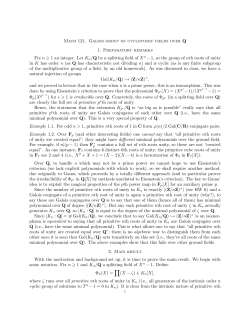 Math 121. Galois group of cyclotomic fields over Q 1