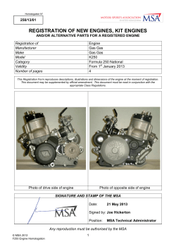 REGISTRATION OF NEW ENGINES, KIT ENGINES