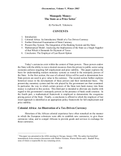 Monopoly Money: The State as a Price Setter* CONTENTS Colonial