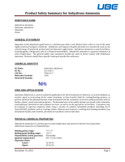 Product Safety Summary for Anhydrous Ammonia