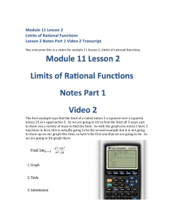 Module 11 lesson 2 Notes Part 1 Video 2 Transcript