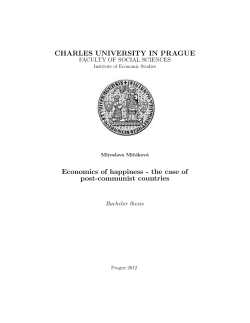 CHARLES UNIVERSITY IN PRAGUE Economics of happiness