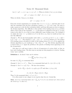 Notes 10: Monomial Ideals