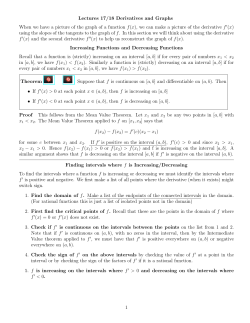 Lectures 17/18 Derivatives and Graphs When we have a picture of