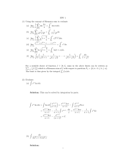 HW 1 (1) Using the concept of Riemann sum to evaluate (a) lim 1 n