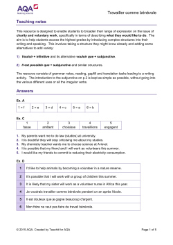 GCSE French Teaching notes Travailler comme bénévole